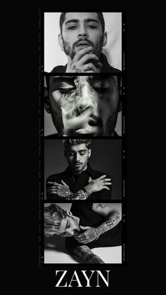 the poster for zayn's upcoming album is shown in black and white, with three