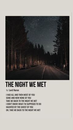 the night we met poster with an image of trees and stars in the sky above it