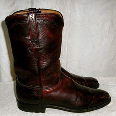 Vintage, 80s, Lucchese, Roper, boots, size 9C, red brown, made in USA Red Western Boots For Formal Occasions, Classic Red Snip Toe Boots, Classic Red High-top Boots, Vintage Snip Toe Boots For Formal Occasions, Vintage Red Winter Boots, Vintage Brown Boots For Formal Occasions, Burgundy Snip Toe Boots For Formal Occasions, Fitted Red Vintage Boots, Vintage Red Boots For Fall