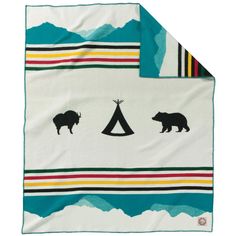 a blanket with two bears and a teepee