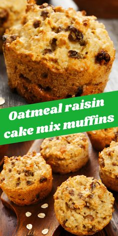 oatmeal raisin cake mix muffins on a wooden cutting board