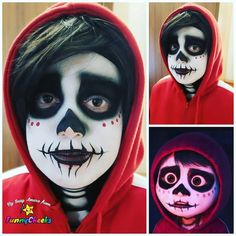 Coco Custome Ideas, Face Paint For Halloween For Kids, Coco Skeleton Makeup, Catrina Face Painting Kids, Coco Movie Costume Ideas, Coco Inspired Makeup, Diy Coco Costume, Coco Makeup Disney