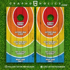 two cornhole game boards with the words almost there and victory was close