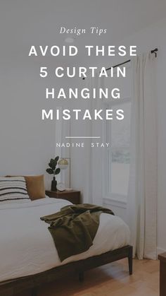 a bedroom with white walls and wood flooring that says design tips avoid these 5 curtain hanging mists