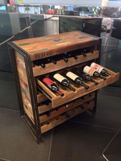 a wine rack made out of wooden crates