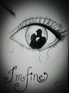 a drawing of an eye with the words i'm fine written in front of it