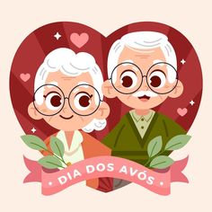 an old couple is standing next to each other in front of a heart with the words dia dos avos on it