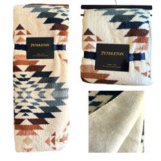 the pendleton blanket has been folded up and is ready to be put into its packaging