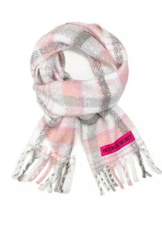 NWT Victoria’s Secret Plush Plaid Scarf Pink Gray White. Condition is "New with tags". Victoria’s Secret Scarf. Stay wrapped up in this cozy-chic scarf on those chilly days. ultra-plush, brushed finish with fringing at each end will make this accessory your go-to. Drape over your neck or stylishly knot to instantly elevate any look you want. 85" L x 12’H Fuzzy Scarf, Color Block Scarf, Blush And Grey, Chic Scarves, Scarf Yarn, Pink Scarves, Grey Plaid, Winter White, Pink Gray