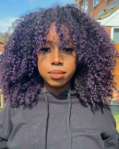 Purple Natural Hair Black Women, Purple Curly Hair, Purple And Black Hair, Girl With Purple Hair, Dark Purple Hair, Dip Dye Hair, Colored Curly Hair