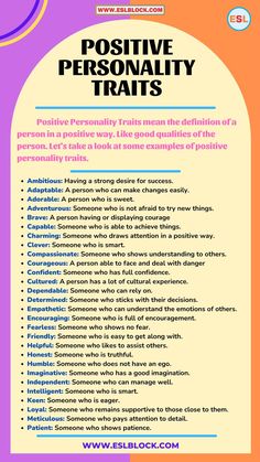 a poster with the words positive personality and other things to know about them on it