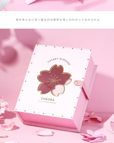 an open pink box with a flower on it