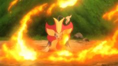 the animated character is surrounded by flames