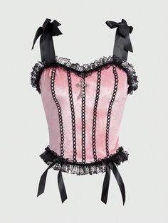 Rosa Elegante Collar  Tela tejida Color combinado,Halloween Tirantes Anchos Embellished Elástico Ligero Perky Goth, Velvet Cami Top, Kawaii Outfit Ideas, Pink Goth, Top School, Velvet Cami, Pink Corset, Pink Vibes, Goth Outfits