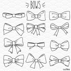 the bow clipart set is shown in black and white, with different bows on it