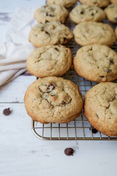 chocolate chip cookies cooling on a wire rack