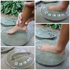 the steps to make a stepping stone are made out of tiles and letters that spell out words