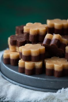 several pieces of chocolate sitting on top of a plate