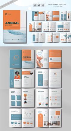 an orange and blue brochure is displayed on a white background with the words annual written