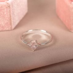 Modern Pear-shaped Rings As Gift, Dainty Pear-shaped Promise Ring, Rose Quartz Crystal Ring For Promise, Rose Quartz Crystal Ring Gift, Rose Quartz Ring Simple, Rose Quartz Ring Silver, Promise Ring Silver, Adjustable Rose Quartz Ring, Promise Rings Simple