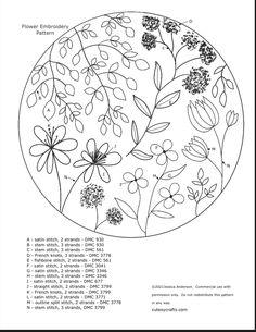 the flower embroidery pattern is shown in black and white