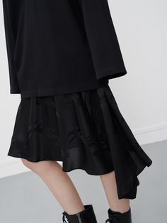 Asymmetric Jacquard Black Midi Skirt