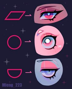 three different types of eyes on a dark background