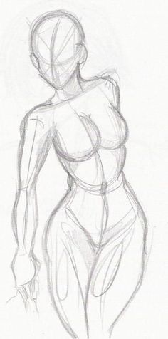 a pencil drawing of a woman's body and torso, with no shirt on