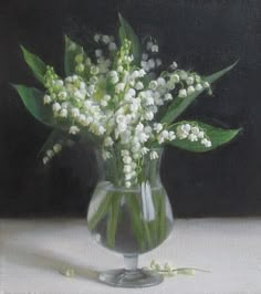 a painting of white flowers in a glass vase