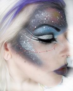 Galaxy Manic Makeup, Celestial Makeup, Bjd Fashion, Bling Makeup, Artsy Makeup, Virgo Constellation, Photos Of Eyes, Cake Face