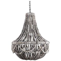 a chandelier with beads hanging from it's center point, on a white background