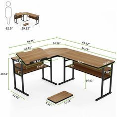 an image of a desk with measurements for the top and bottom section, including two tables