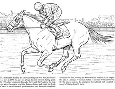 a man riding on the back of a horse in an equestrian race coloring book page