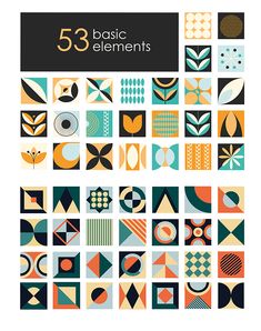 the book cover for 5 basic elements, with an image of different shapes and sizes