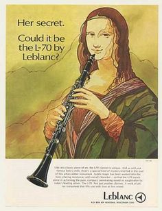 an advertisement for the leblac music instrument, featuring a woman holding a flute