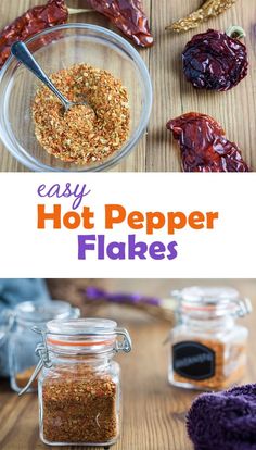 homemade hot pepper flakes in small glass bowls