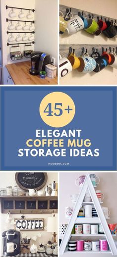 You can create a homeycottage chic look by incorporating reclaimed wood floating shelves or opt for an industrial look by using black pipe and heavy-duty S-hooks to hang your mugsReady to reorganizeFire up your coffee maker and check out these 45coffee mug organization ideas Organizing Coffee Mugs, Display Mugs In Kitchen, Coffee Mug Display Ideas, Mug Organization Ideas, Coffee Mug Organization, Diy Coffee Mug Holder, Mug Display Ideas, Mug Organization