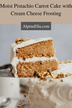 a piece of carrot cake with cream cheese frosting