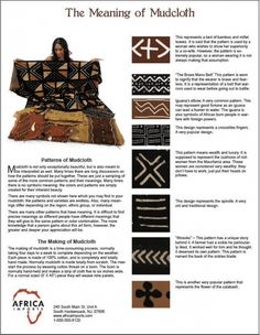 an advertisement for the meaning of mudcloths, with pictures of different patterns and colors