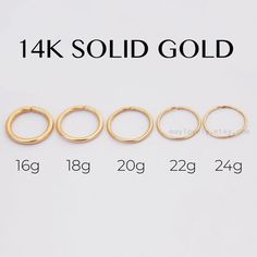 14K SOLID GOLD single hoop earring. An Infinity Endless hoop. No clasp!►ROSE or YELLOW SOLID GOLD 14k NOT plated or gold filled!!!❖ Please choose your needed gauge size (g) / inner diameter (mm) ►Inner DIAMETER of the hoop : Please choose your inner dimeter: 7/8/9 mmEveryones facial features are different ��☺ 6 mm (super snug)7 mm (snug/tragus piercing fit)8 mm (common for all types- nose, upper earlobe fit)9/10 mm (lower earlobe)► Please choose gauge for your hoop:★Gauge: the thickness of the wir Tragus Earrings Hoop, Unique Ear Piercings, Unique Nose Rings, Nose Piercing Ring, Tiny Nose, Septum Hoop, Gold Nose Hoop, Gold Nose Ring, Tragus Jewelry