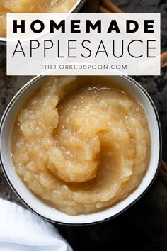 homemade applesauce in a bowl with text overlay