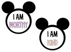 two mickey mouse ears with the words i am worthy and i am kind