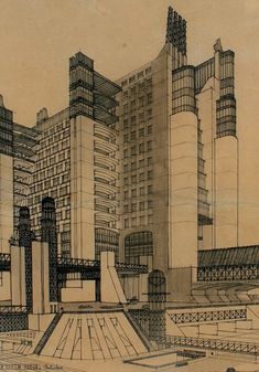 this is a drawing of some buildings in the city