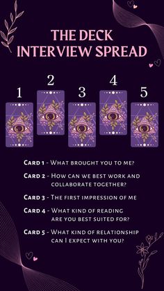 This powerful spread helps you create a meaningful connection with your deck while learning its unique language, insights, and how they deliver messages. Not only will this help you become better acquainted with your deck, it can also give you an in-depth understanding of how it works and how to use it effectively in readings. Deck Interview Spread, Deck Interview, Become Better, Oracle Deck, New Deck, Oracle Decks, The Deck