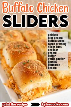 the recipe for buffalo chicken sliders is shown