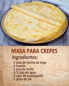 a plate with some food on it and a sign that says masa para crepes