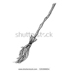 an ink drawing of a witch's broom