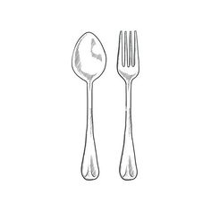 a fork and knife drawn in pencil on a white background with the word eat written below it