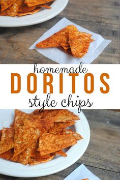 homemade doritos style chips on a white plate