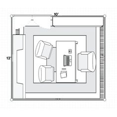 a drawing of a living room with furniture and floor plans on the wall above it